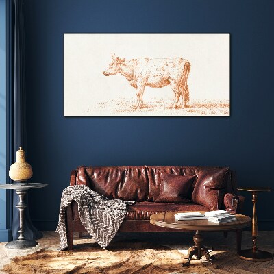 Cow on the grass background Glass art print