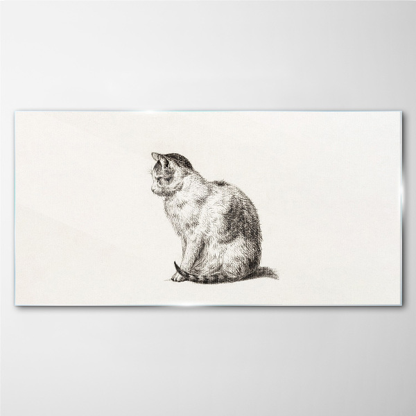 Sitting cat in monochrome style Wall art on glass