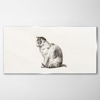 Sitting cat in monochrome style Wall art on glass