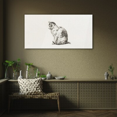 Sitting cat in monochrome style Wall art on glass