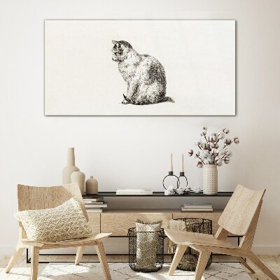 Sitting cat in monochrome style Wall art on glass