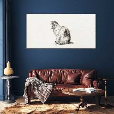 Sitting cat in monochrome style Wall art on glass