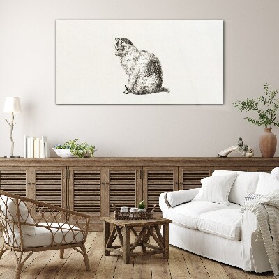 Sitting cat in monochrome style Wall art on glass