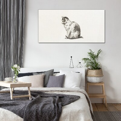 Sitting cat in monochrome style Wall art on glass