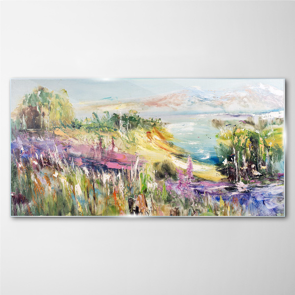 Colorful seaside landscape Wall art on glass