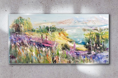 Colorful seaside landscape Wall art on glass