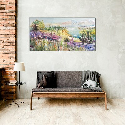 Colorful seaside landscape Wall art on glass