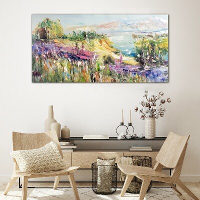 Colorful seaside landscape Wall art on glass