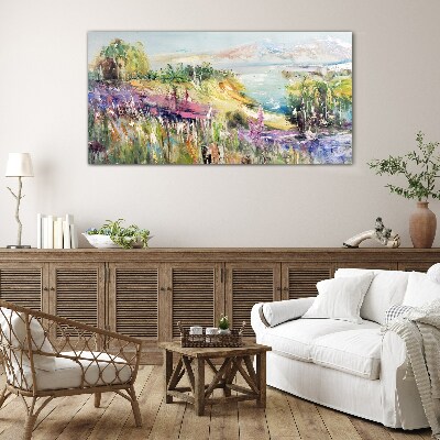 Colorful seaside landscape Wall art on glass