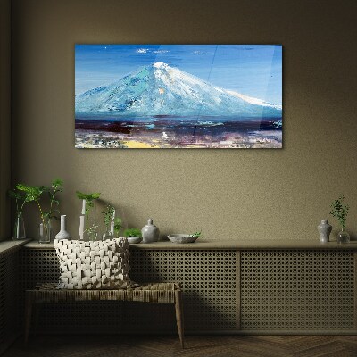 Mountain in blue Glass art print