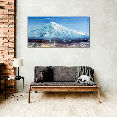 Mountain in blue Glass art print