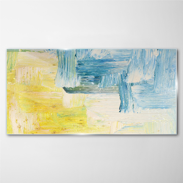 Abstract composition in yellow and blue Wall art on glass