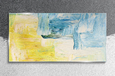 Abstract composition in yellow and blue Wall art on glass