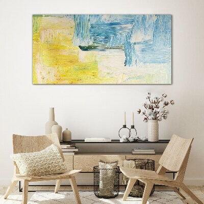 Abstract composition in yellow and blue Wall art on glass