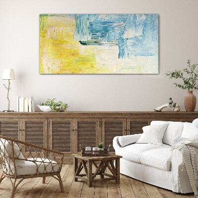 Abstract composition in yellow and blue Wall art on glass