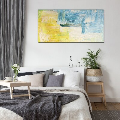 Abstract composition in yellow and blue Wall art on glass