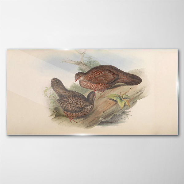 Two birds on a branch Glass art print