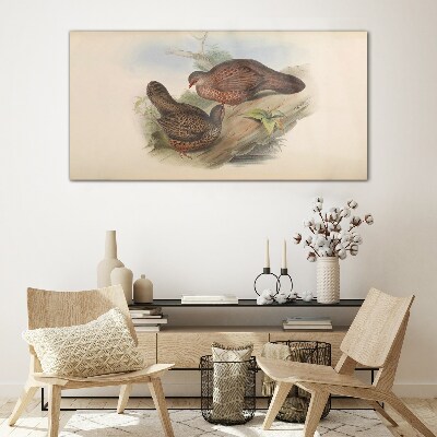 Animals birds beige Glass Wall Art