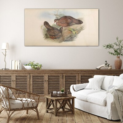 Two birds on a branch Glass art print