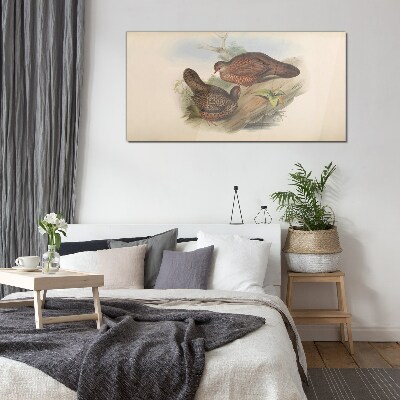 Animals birds beige Glass Wall Art