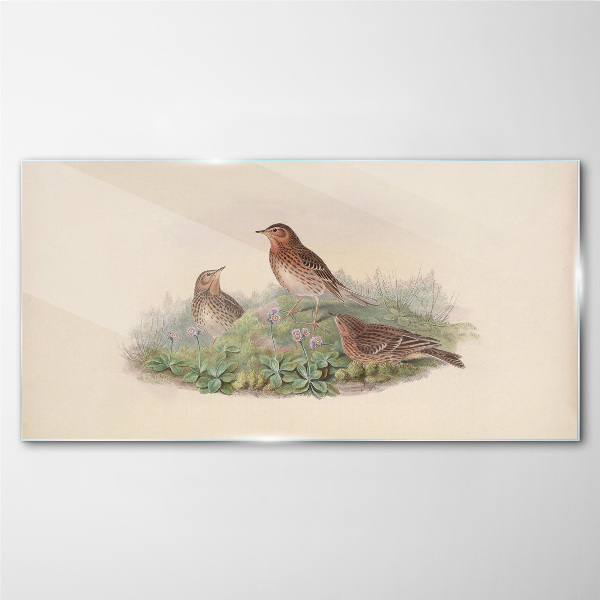 Birds on a background of flowers Wall art on glass