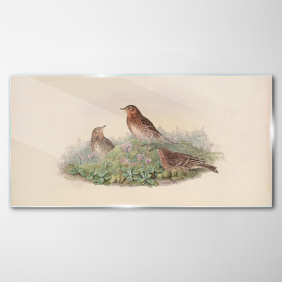 Birds on a background of flowers Wall art on glass