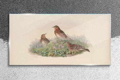 Birds on a background of flowers Wall art on glass