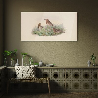 Birds on a background of flowers Wall art on glass