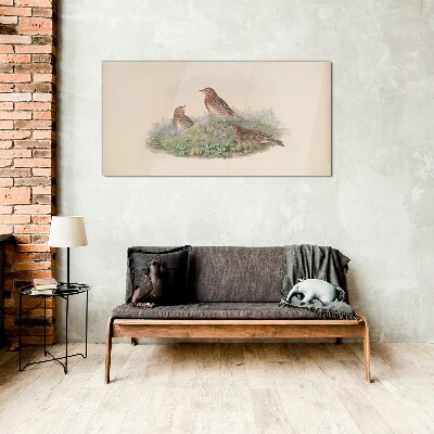Birds on a background of flowers Wall art on glass
