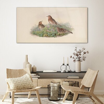 Birds on a background of flowers Wall art on glass