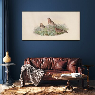 Birds on a background of flowers Wall art on glass
