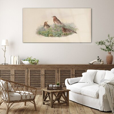 Birds on a background of flowers Wall art on glass