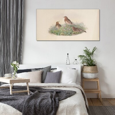 Animals birds beige Glass Wall Art