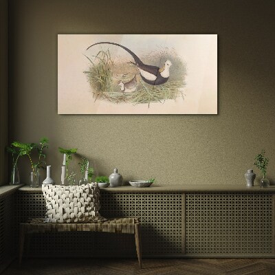 Birds in the grass Glass art print