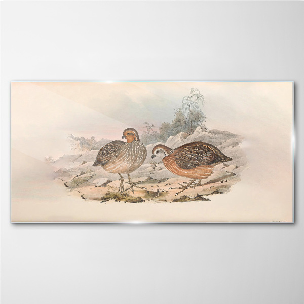 A pair of birds on a delicate background Glass art print