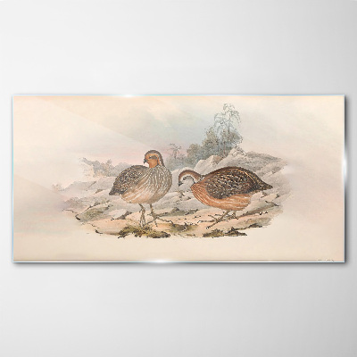 A pair of birds on a delicate background Glass art print