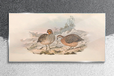 A pair of birds on a delicate background Glass art print