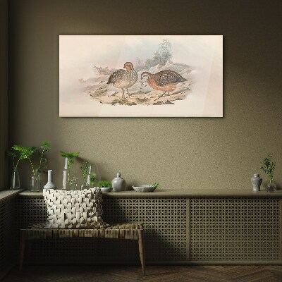 A pair of birds on a delicate background Glass art print