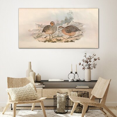 A pair of birds on a delicate background Glass art print