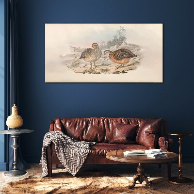 A pair of birds on a delicate background Glass art print