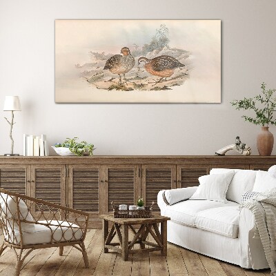 A pair of birds on a delicate background Glass art print
