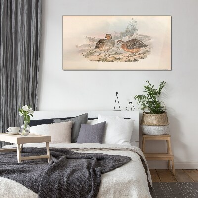 A pair of birds on a delicate background Glass art print