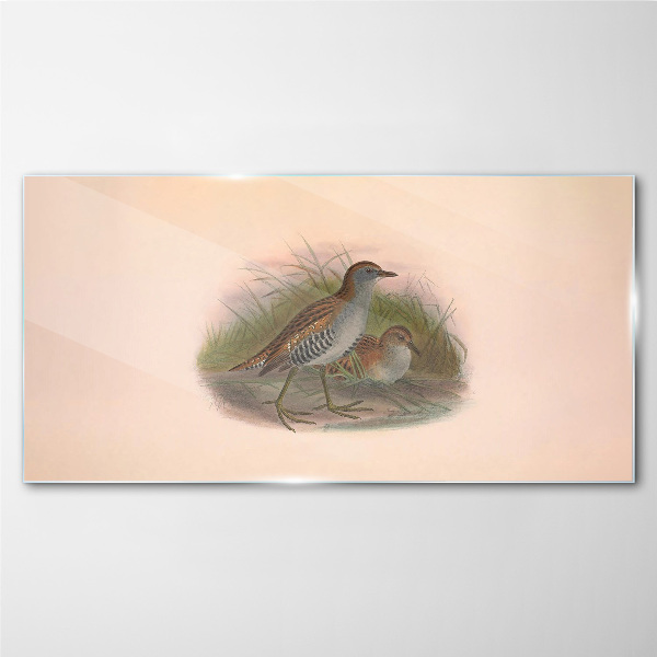 Birds in the grass Glass art print