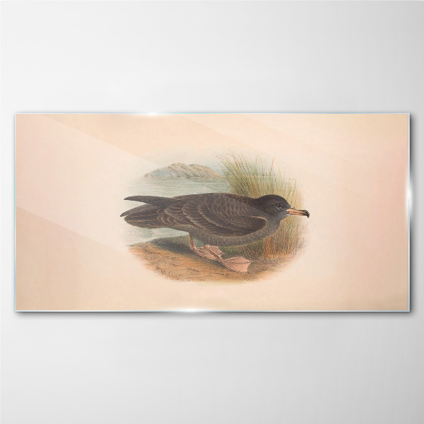 A bird on the water's edge Wall art on glass