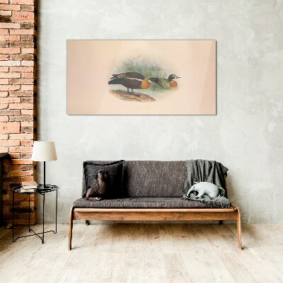 Animals birds beige Glass Wall Art