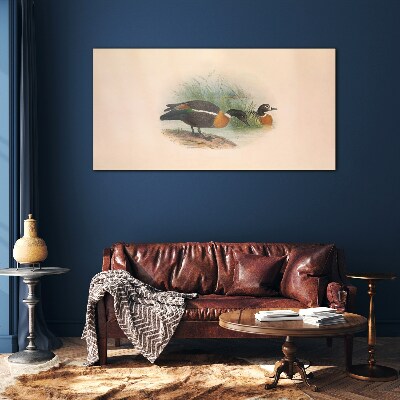 Two ducks in the grass Glass art print