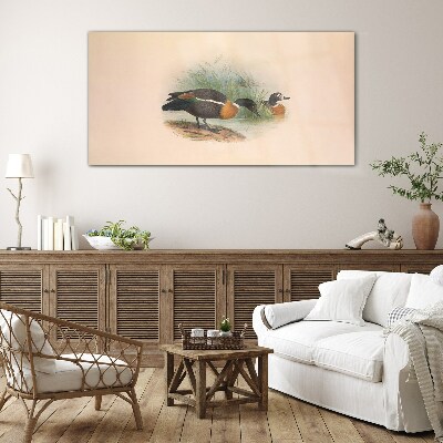 Two ducks in the grass Glass art print