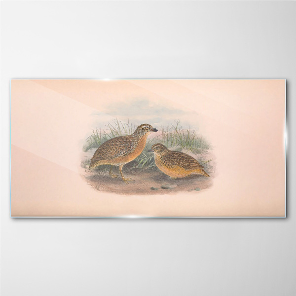 Two birds in the grass Wall art on glass