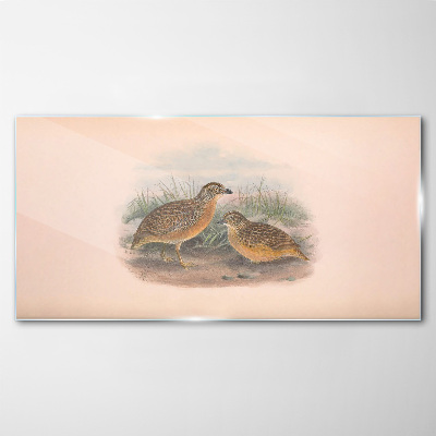 Two birds in the grass Wall art on glass