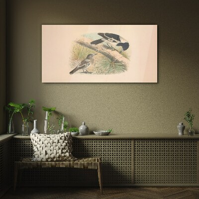 Birds on a branch Wall art on glass